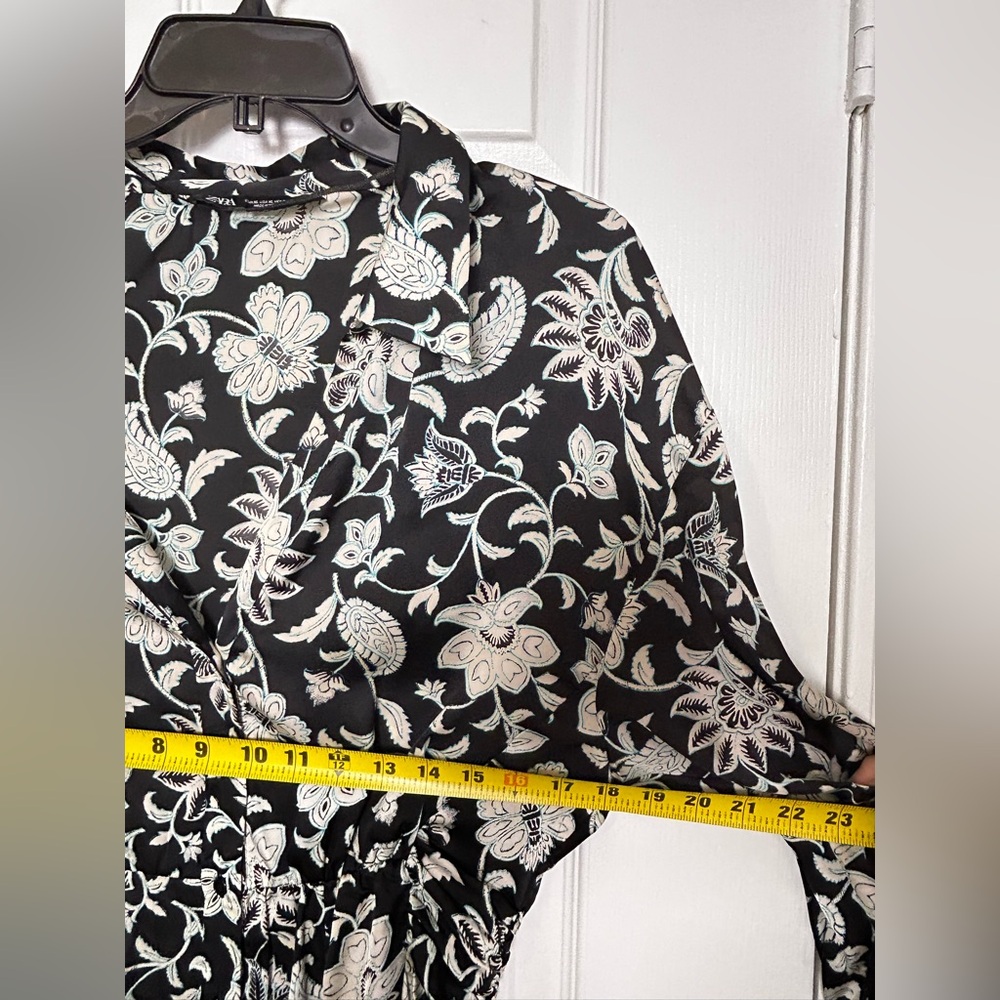 ZARA Floral Satin Effect Long Sleeve Shirt Dress Black White Size XL Fall Style - Picture 7 of 16